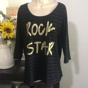 Lane Bryant Gold and Black Graphic 3/4 Sleeve Tee